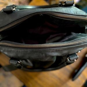 Audrey Brooke black leather double handle purse